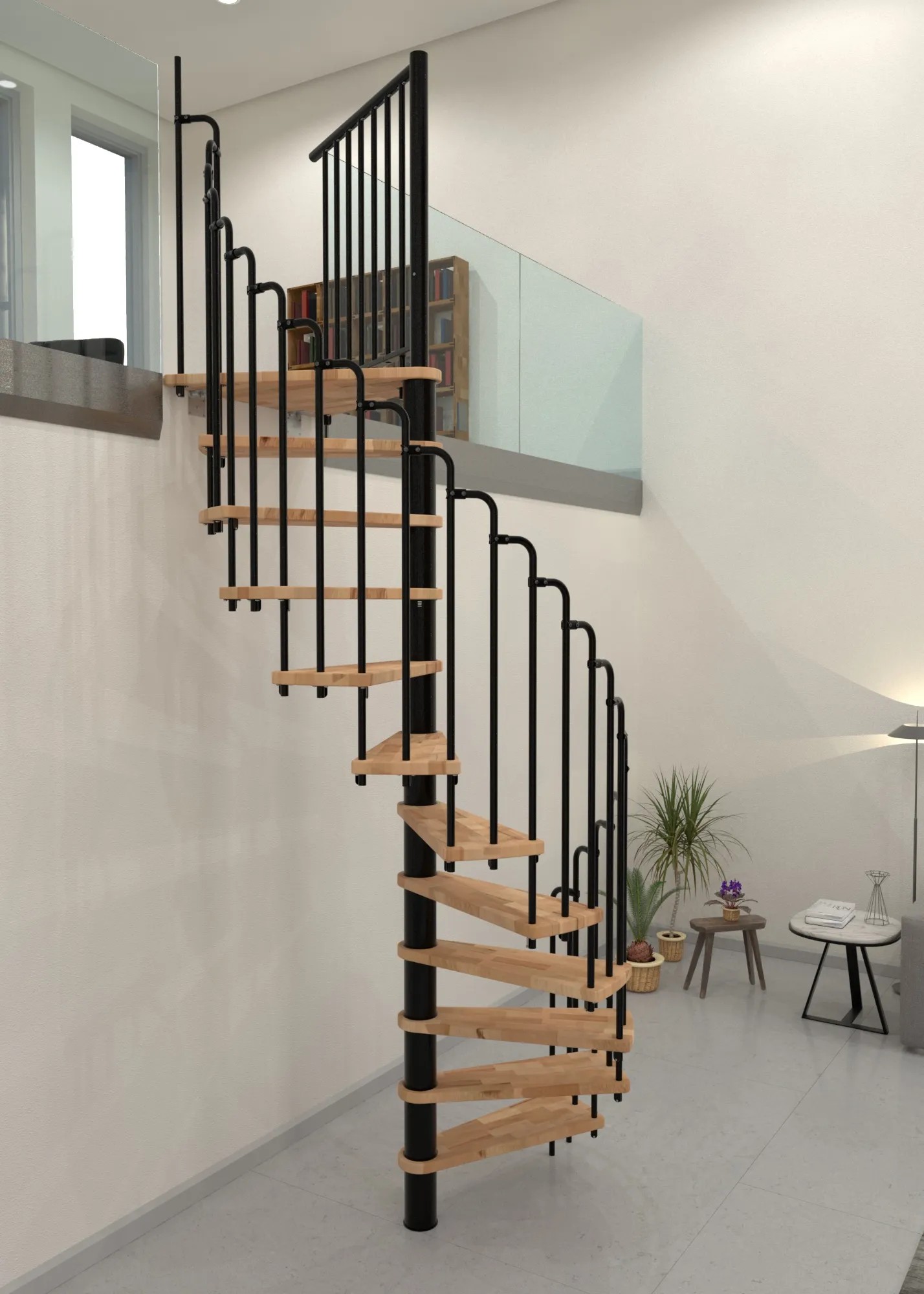 Minka Paris csigalépcső, bükk/fekete, 140 cm átmérő. Beltéri lépcső fa fokokkal és fém korláttal. Minka Paris csigalépcső, bükk/fekete, 140 cm átmérő. Beltéri lépcső fa fokokkal és fém korláttal.