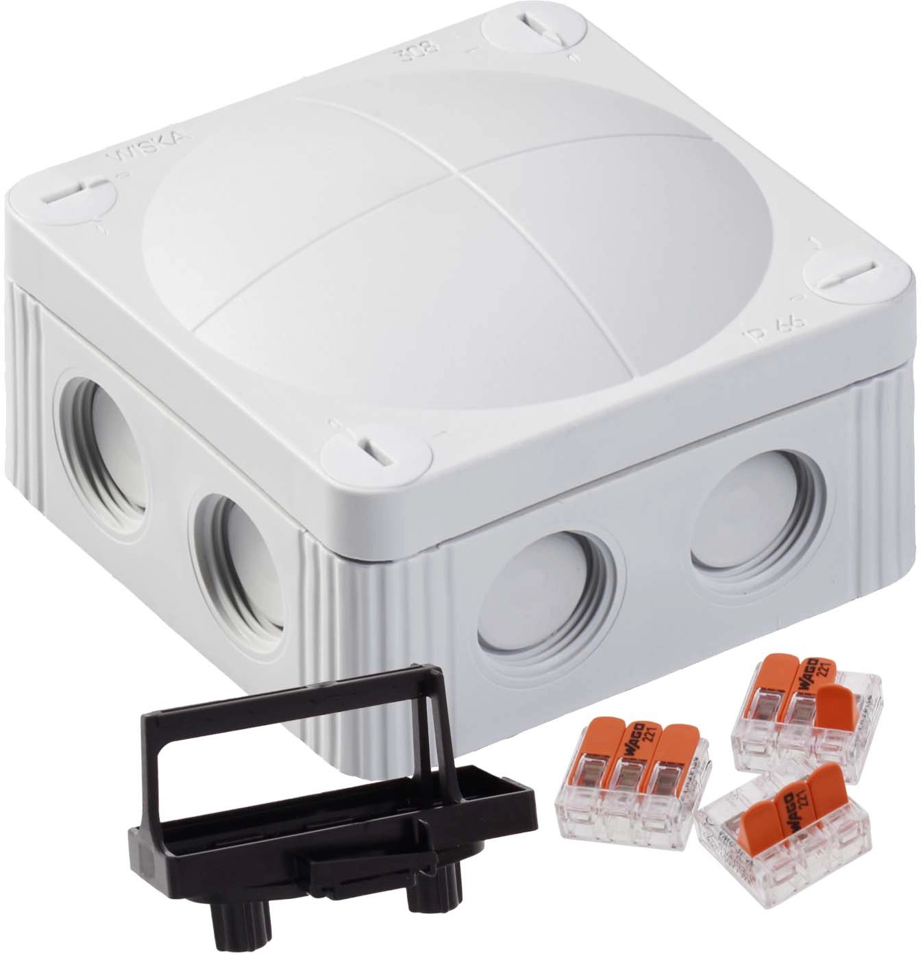 Wiska leágaztató doboz Wago karos kapcsokkal szürke 85 mm x 85 mm x 51 mm Wiska leágaztató doboz Wago karos kapcsokkal szürke 85 mm x 85 mm x 51 mm