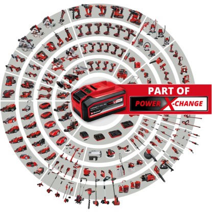 Einhell Power X-Change akkumulátor szerszám- és kerti gépek választékával a háttérben. Einhell Power X-Change akkumulátor szerszám- és kerti gépek választékával a háttérben.