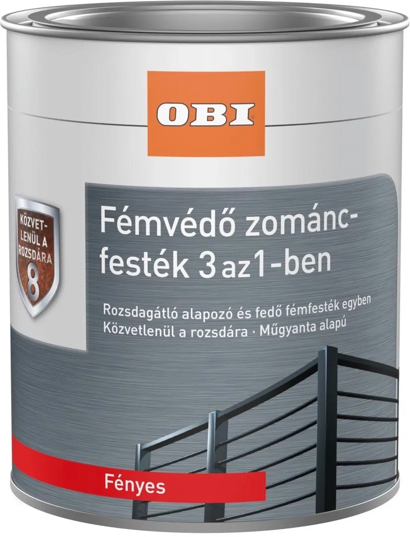 OBI fémvédő zománcfesték 3 az 1-ben fényes antracit 750 ml OBI fémvédő zománcfesték 3 az 1-ben fényes antracit 750 ml