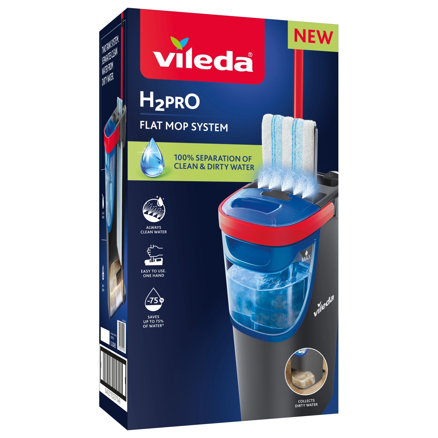 Vileda H2PrO lapos felmosó szett vödörrel és mikroszálas kendővel a padlótisztításhoz. Vileda H2PrO lapos felmosó szett vödörrel és mikroszálas kendővel a padlótisztításhoz.