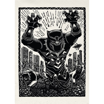 Komar Marvel Black Panther Lino-Cut Charge falikép 50 cm x 70 cm fekete-fehér Komar Marvel Black Panther Lino-Cut Charge falikép 50 cm x 70 cm fekete-fehér
