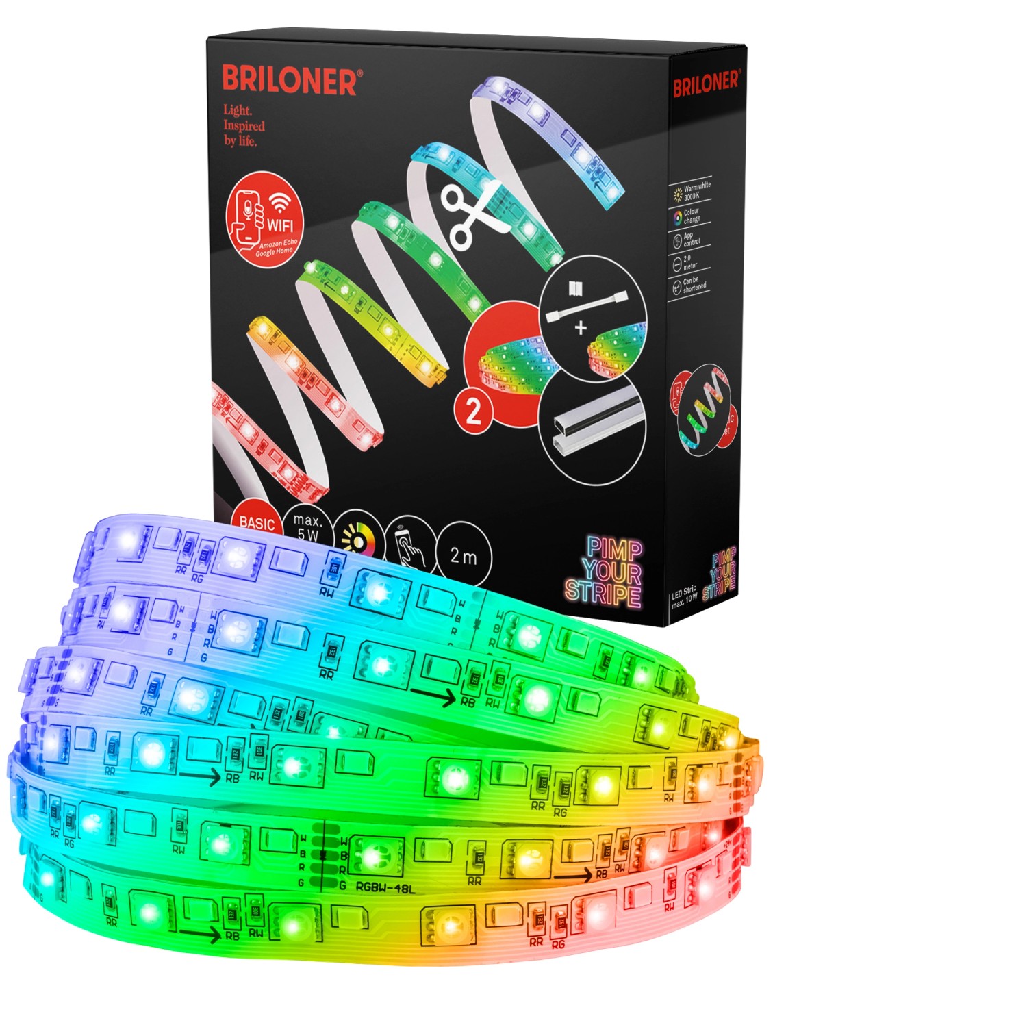 Briloner Pimp your Stripe LED-szalag kezdőkészlet Smart RGB/W funkció 2 m Briloner Pimp your Stripe LED-szalag kezdőkészlet Smart RGB/W funkció 2 m