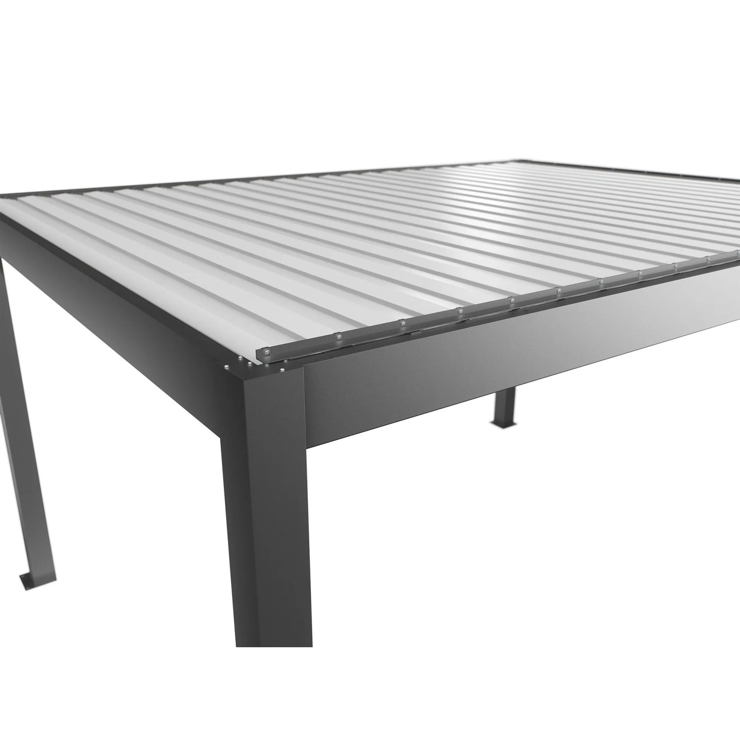 Biohort Pergola 4,5x3,5 m kvarc fehér színben, részletes nézet a lécekről és a vázszerkezetről. Biohort Pergola 4,5x3,5 m kvarc fehér színben, részletes nézet a lécekről és a vázszerkezetről.