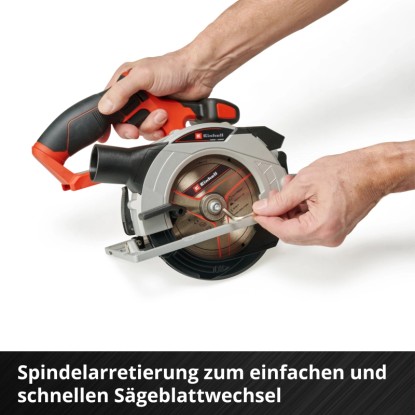 Einhell Power X-Change TE-CS 18/150 Li Solo akkus kézi körfűrész tengelyrögzítéssel a fűrészlap cseréjéhez. Einhell Power X-Change TE-CS 18/150 Li Solo akkus kézi körfűrész tengelyrögzítéssel a fűrészlap cseréjéhez.