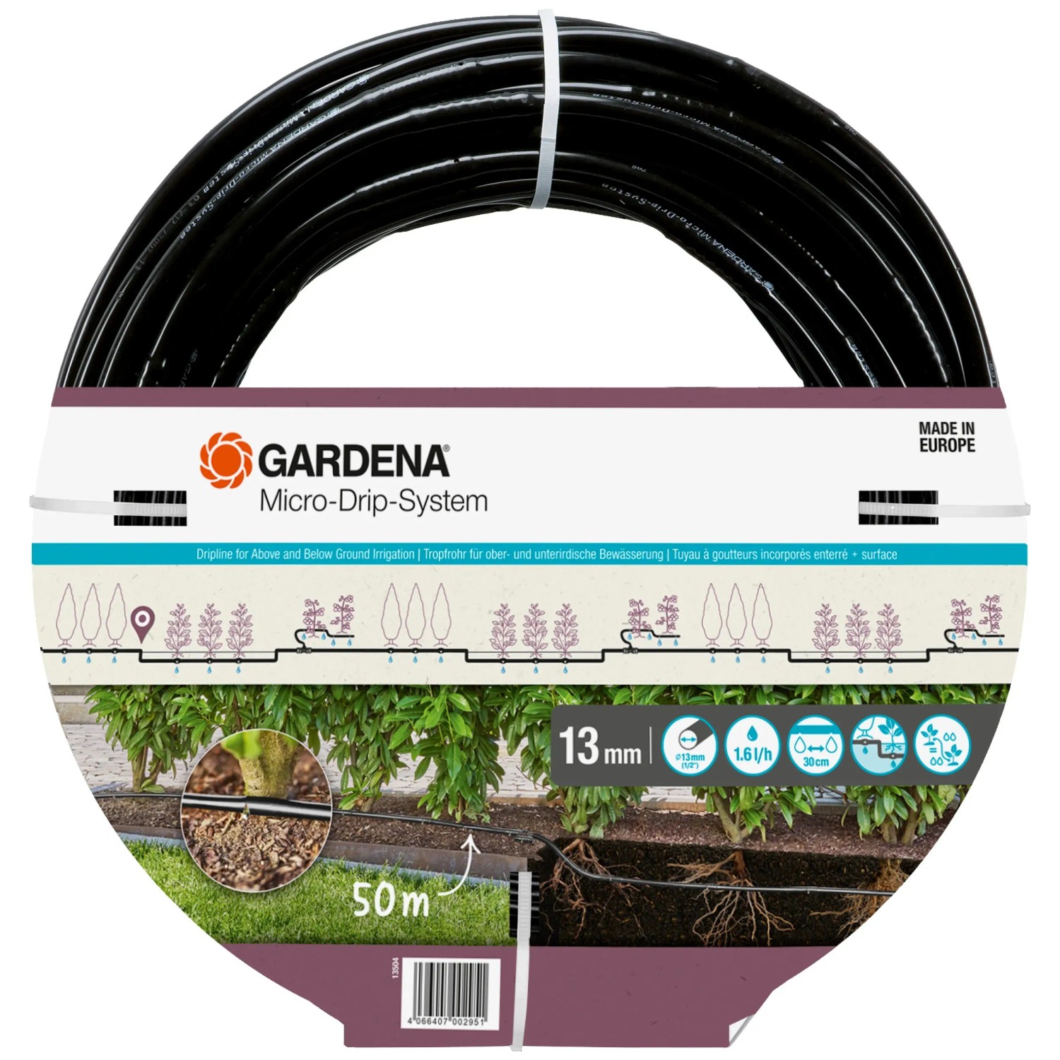 Gardena MD csepegtető cső növénysorokhoz, süllyeszthető 13 mm / 50 m Gardena MD csepegtető cső növénysorokhoz, süllyeszthető 13 mm / 50 m