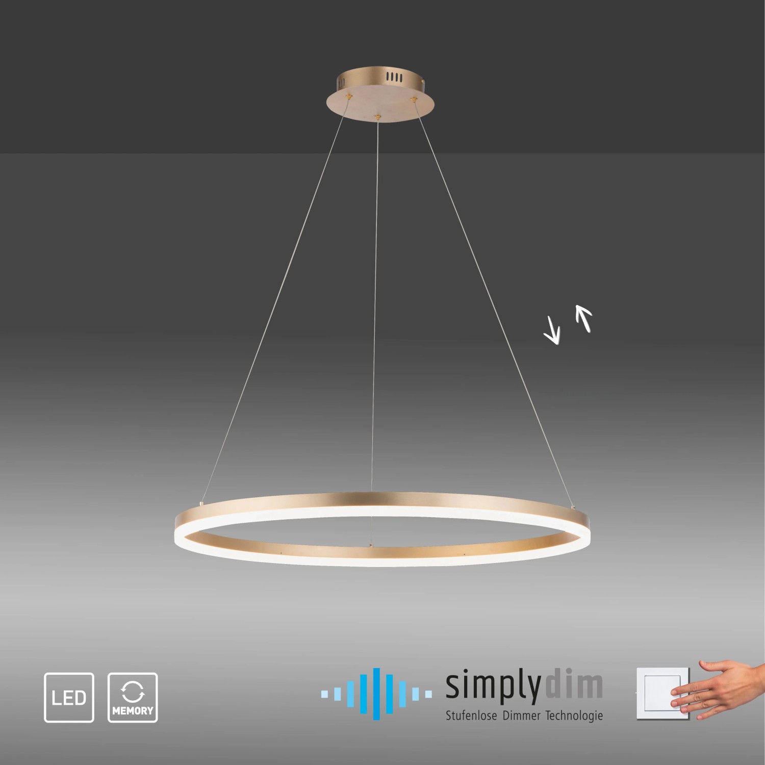 Modern LED függőlámpa Helia Paul Neuhaus-tól, sárgaréz színű, Ø 80cm, dimmelhető. Modern LED függőlámpa Helia Paul Neuhaus-tól, sárgaréz színű, Ø 80cm, dimmelhető.