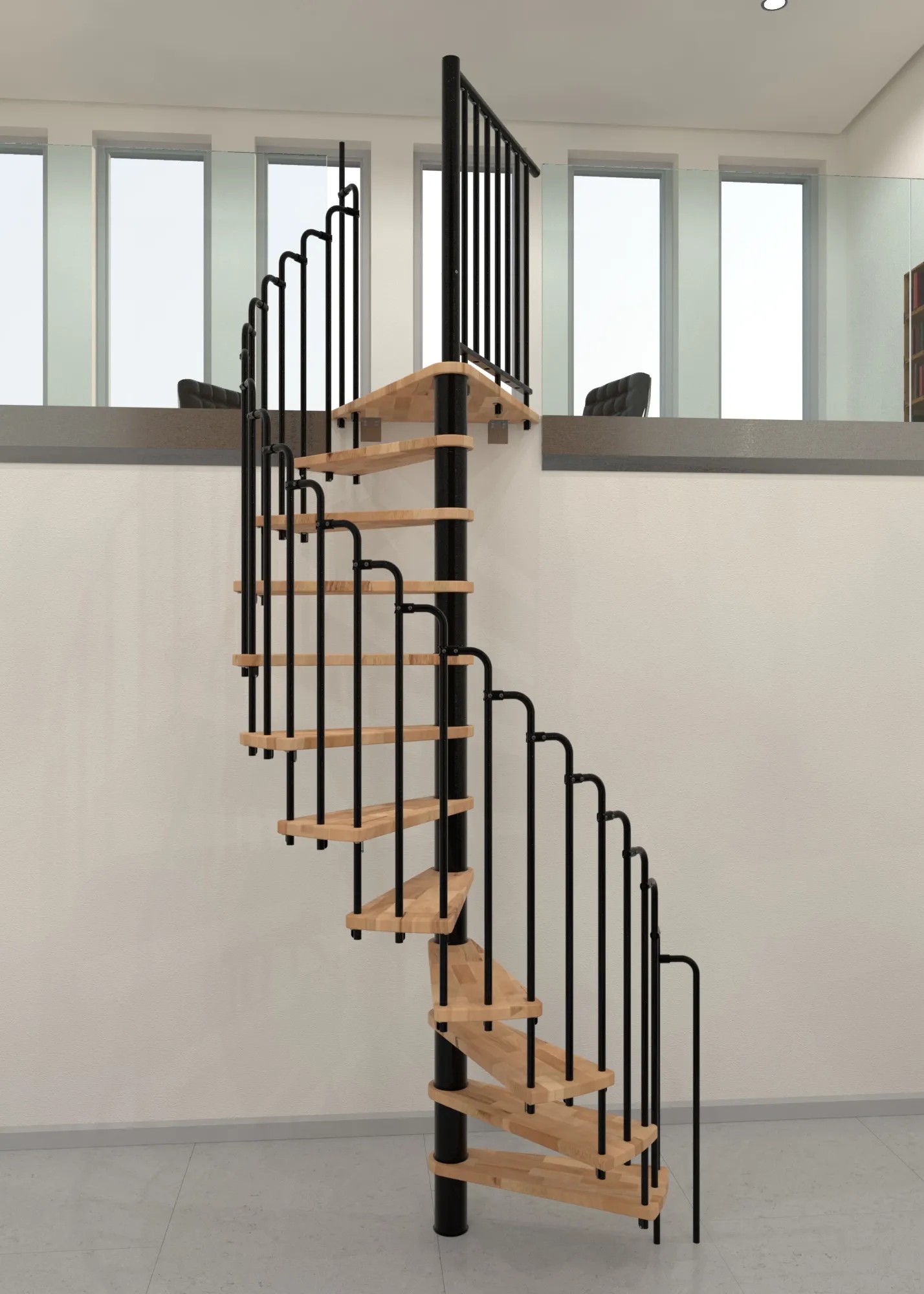 Minka Paris csigalépcső, bükk/fekete, 140 cm átmérő. Beltéri lépcső fa fokokkal és fekete korláttal. Minka Paris csigalépcső, bükk/fekete, 140 cm átmérő. Beltéri lépcső fa fokokkal és fekete korláttal.