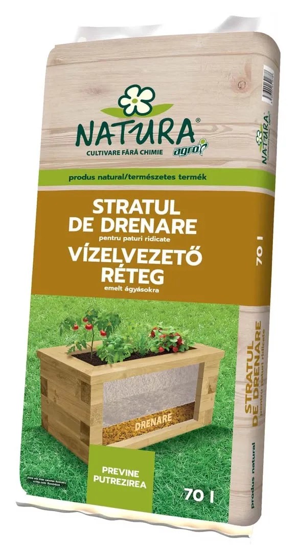 Zsák Natura drénréteg 70L magaságyásokhoz. Muskátliföld a vízelvezetéshez. Zsák Natura drénréteg 70L magaságyásokhoz. Muskátliföld a vízelvezetéshez.