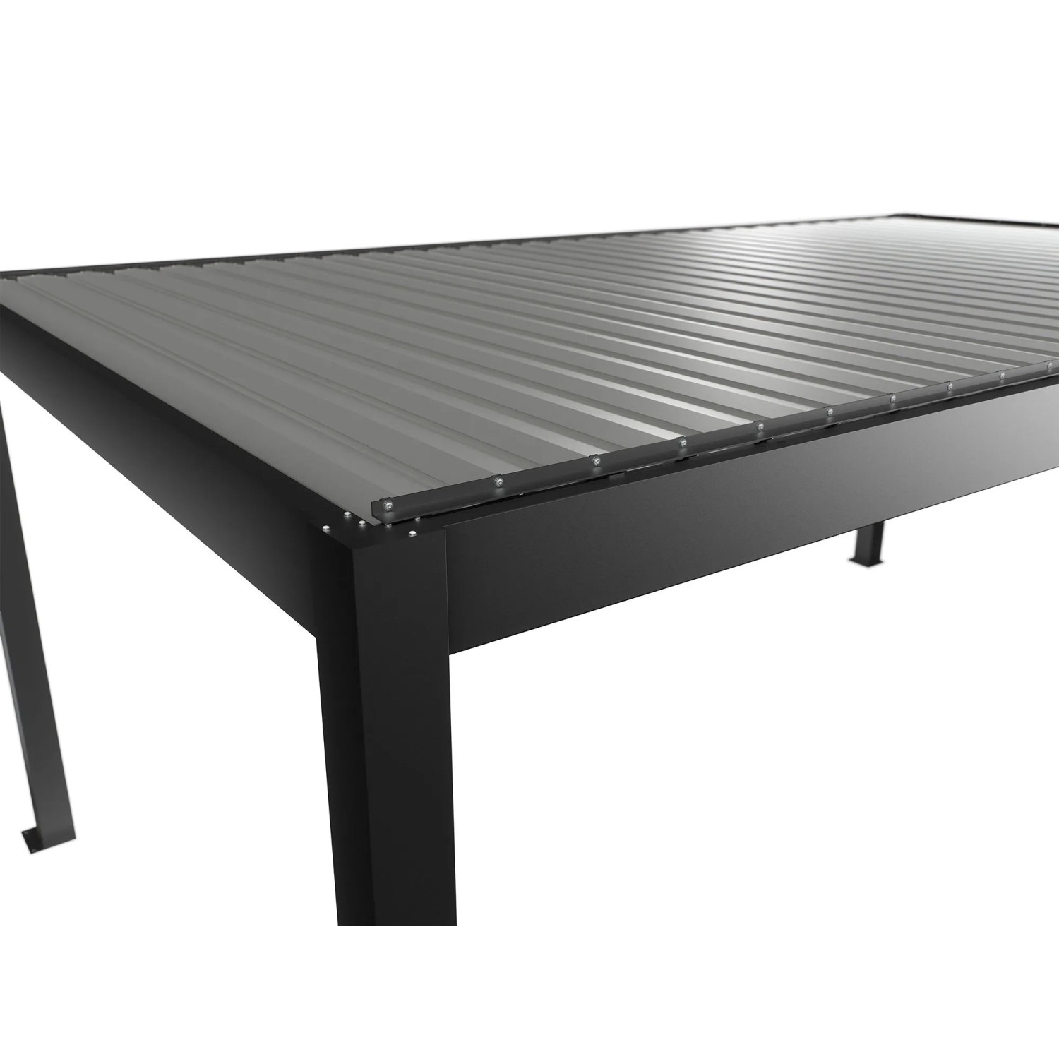 Biohort Pergola 6x3,5 m sötétszürke-ezüst színben, részletes nézet a lécekről és a keretről. Teraszfedés. Biohort Pergola 6x3,5 m sötétszürke-ezüst színben, részletes nézet a lécekről és a keretről. Teraszfedés.
