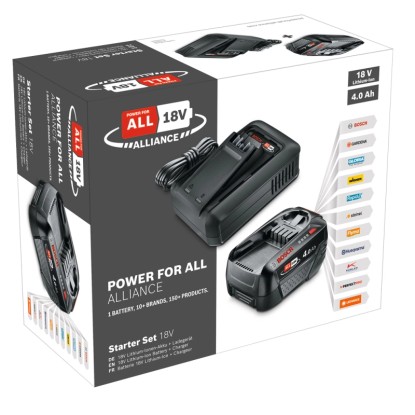Bosch 18V indítókészlet 4,0 Ah akkumulátorral és töltővel elektromos szerszámokhoz. Bosch 18V indítókészlet 4,0 Ah akkumulátorral és töltővel elektromos szerszámokhoz.