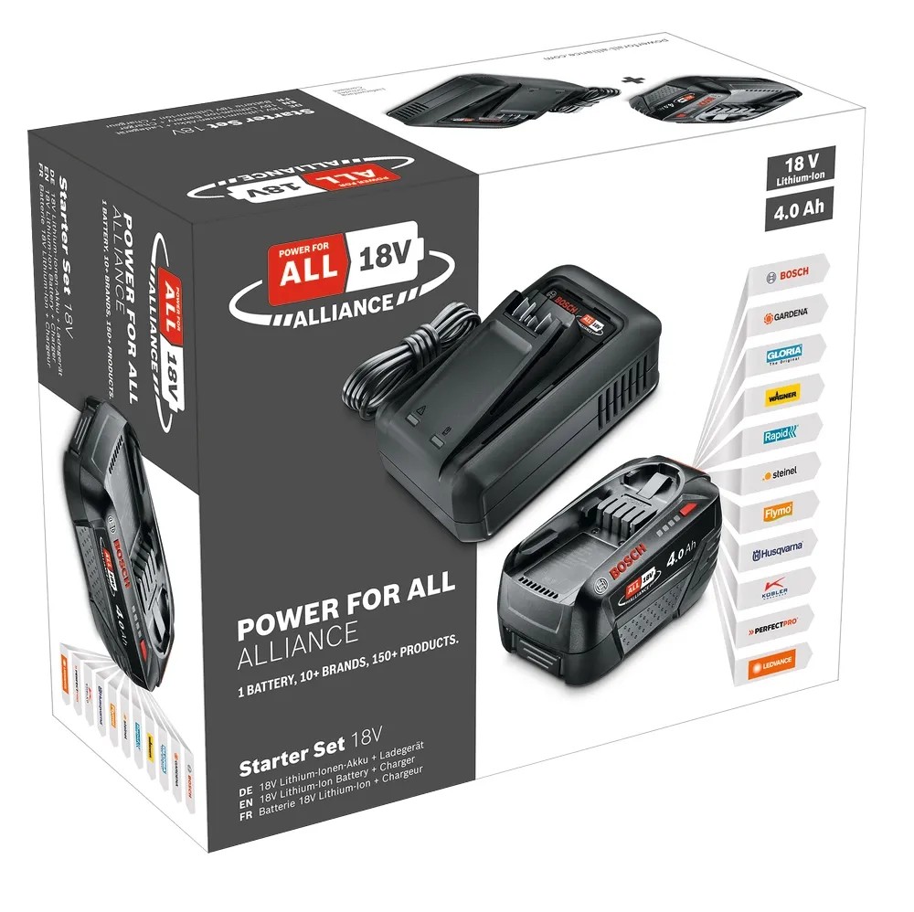 Bosch 18V indítókészlet 4,0 Ah akkumulátorral és töltővel elektromos szerszámokhoz. Bosch 18V indítókészlet 4,0 Ah akkumulátorral és töltővel elektromos szerszámokhoz.