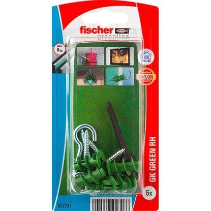 Fischer Tiplik GK Green RH, zöld tiplik csavarokkal és horgokkal könnyű terhekhez. Fischer Tiplik GK Green RH, zöld tiplik csavarokkal és horgokkal könnyű terhekhez.