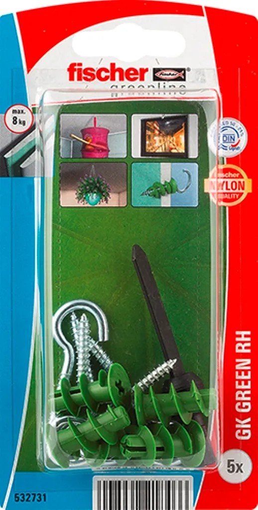 Fischer Tiplik GK Green RH, zöld tiplik csavarokkal és horgokkal könnyű terhekhez. Fischer Tiplik GK Green RH, zöld tiplik csavarokkal és horgokkal könnyű terhekhez.