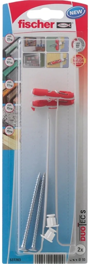 Fischer DuoTec S billenő dübel, 2 darab, a biztonságos rögzítéshez üregekben. Fischer DuoTec S billenő dübel, 2 darab, a biztonságos rögzítéshez üregekben.
