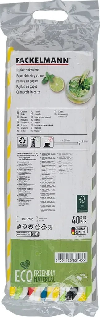 Szívószál 40 db 6 mm x 240 mm papír Szívószál 40 db 6 mm x 240 mm papír