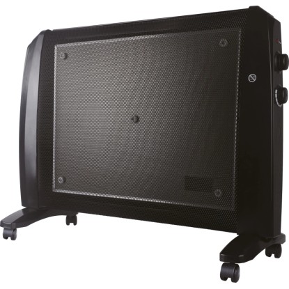 Fekete Harstad 1500 W-os hősugárzó kerekekkel és termosztáttal. Fekete Harstad 1500 W-os hősugárzó kerekekkel és termosztáttal.