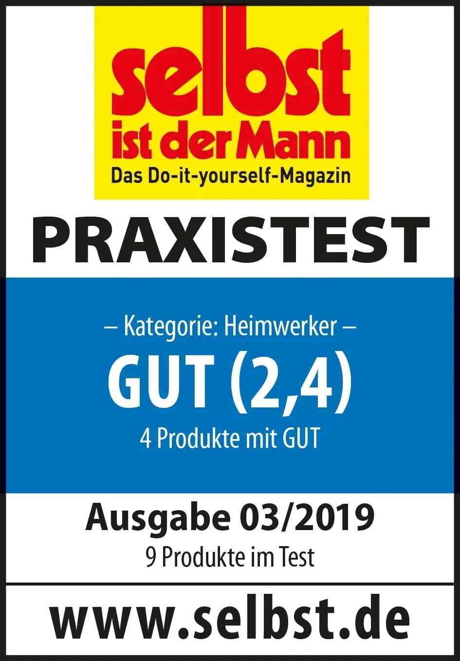 "selbst ist der Mann" pecsét az Einhell TE-CS 165 kézi körfűrészhez: "GUT (2,4)". "selbst ist der Mann" pecsét az Einhell TE-CS 165 kézi körfűrészhez: "GUT (2,4)".