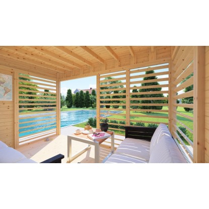Bertilo fa kerti lounge pavilon 2, természetes, léckerítéses falakkal és kerti bútorokkal. Bertilo fa kerti lounge pavilon 2, természetes, léckerítéses falakkal és kerti bútorokkal.