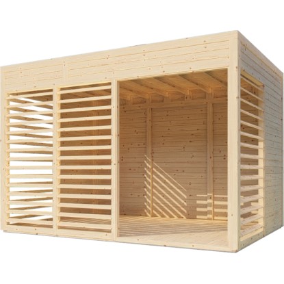 Bertilo fa kerti pavilon, természetes kivitelben, lamellákkal a magánszféráért. Bertilo fa kerti pavilon, természetes kivitelben, lamellákkal a magánszféráért.