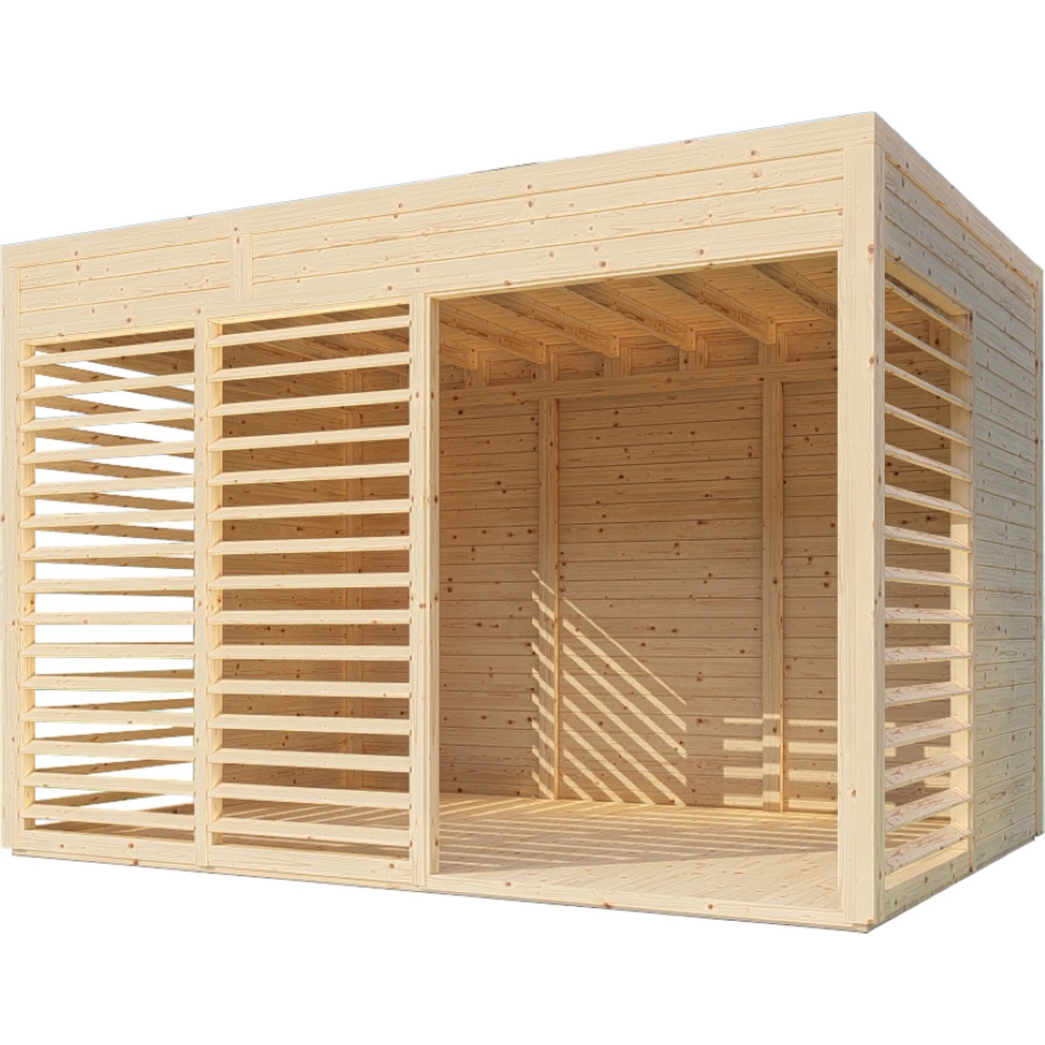 Bertilo fa kerti pavilon, természetes kivitelben, lamellákkal a magánszféráért. Bertilo fa kerti pavilon, természetes kivitelben, lamellákkal a magánszféráért.