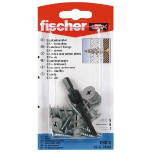 Fischer GKS K gipszkarton dübel csavarokkal és behelyező szerszámmal, 5 darab.
