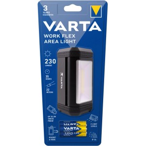 Varta Work Flex Area Light: Kompakt, ütésálló LED zseblámpa mágnessel és akasztóval.
