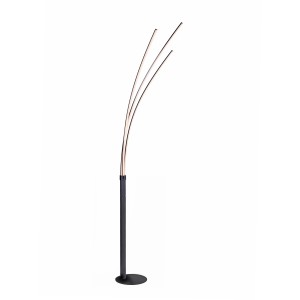Modern, fekete Maja LED állólámpa, 215 cm magas, három ívelt világító elemmel.