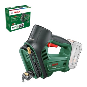 Bosch UniversalPump 18V Solo akkus légpumpa, zöld/fekete, tömlővel és tartozékokkal.