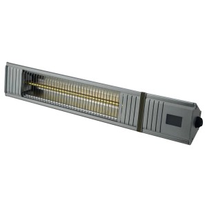 Alumínium színű Infrae 2000 W hősugárzó távirányítóval, falra vagy mennyezetre szerelhető.