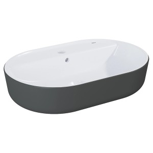 Roca Domus Oval pultra ültethető mosdó, 55 cm, antracit matt/fehér fényes, csaplyukkal és túlfolyóval.