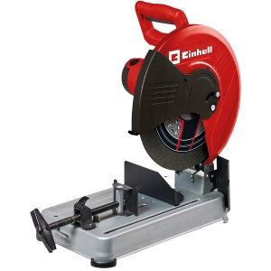 Einhell TC-MC 355/1 fémvágó: Piros fémfűrész vágókoronggal és ezüst alappal.