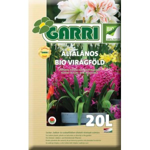 Garri bio virágföld, 20L-es zsák szobanövényekhez, balkon- és kerti növényekhez.