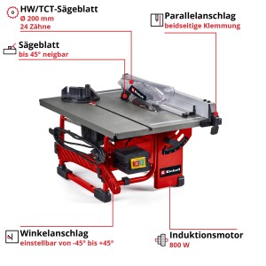 Einhell TC-TS 8 I asztali körfűrész: Kompakt fűrész indukciós motorral és acél munkaasztallal.