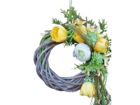 Felakasztható ajtódísz sárga virággal 25 cm