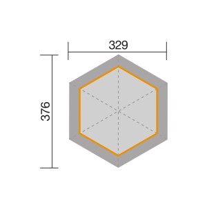 Weka Pavilon 656 Gr.2 alaprajz, 399x461cm, hatszögletű, méretek 329x376cm