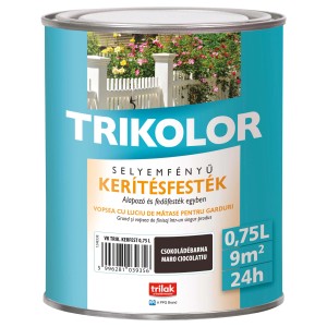 Sötétbarna t.b.t. kerítésfesték a TRIKOLOR-tól, 0,75L doboz.
