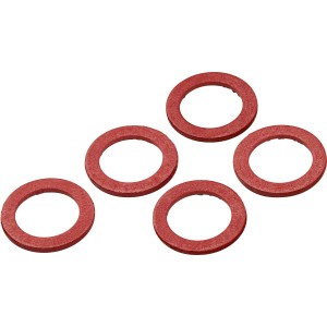 Öt piros rosttömítés, Ø 12 mm x Ø 18 mm, csövekhez és szerelvényekhez.