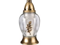 Műanyag tetejű és talpú üvegmécses műanyag rózsával Műanyag tetejű és talpú üvegmécses műanyag rózsával