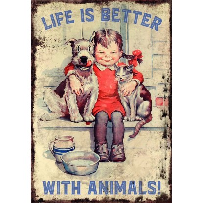 Retro-Gift hűtőmágnes Life is better with animals 9 cm x 6,5 cm