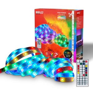Brilo LED szalag RGBIC CCT 24 W, 5 m, távirányítóval és csomagolással.
