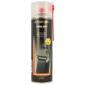 t.b.t. PTFE száraz kenőanyag autóápoláshoz. Spray palack biztonsági öv szimbólummal.