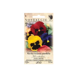 Nostalgie Mix vetőmag csomag, különböző árvácska virágok sárga, piros és kék színben.
