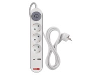 EMOS Hosszabbító 2 m/3 aljzat/kapcsolós/fehér/1× USB-A + 1× USB-C/1,5 mm2