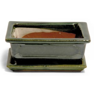 Zöld bonsai tál alátéttel, Ø 15 cm, a bonsai fák stílusos bemutatásához és gondozásához.