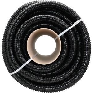 Tekercselt fekete FITT Lightflex tótömlő, 32 mm átmérő, 22 m hossz.