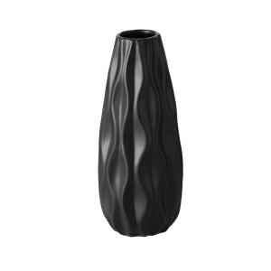 Fekete Boltze Home Luana váza hullámos felülettel, 25 cm magas.