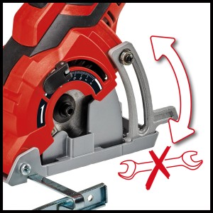Einhell TC-CS 89 mini kézi körfűrész: Szerszám nélküli vágásmélység-állítás, párhuzamos ütköző.
