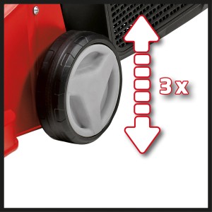 Közelkép az Einhell GC-EM 1032 elektromos fűnyíróról 3 fokozatú vágási magasságállítással.