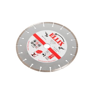 Univerzális 230 mm-es gyémánt vágótárcsa sarokcsiszolókhoz, szegmentált, puha és közepesen kemény anyagokhoz.